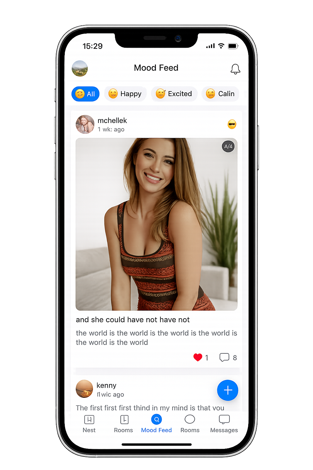 NDFriends Mood Feed mobile app screenshot showing emotional support features